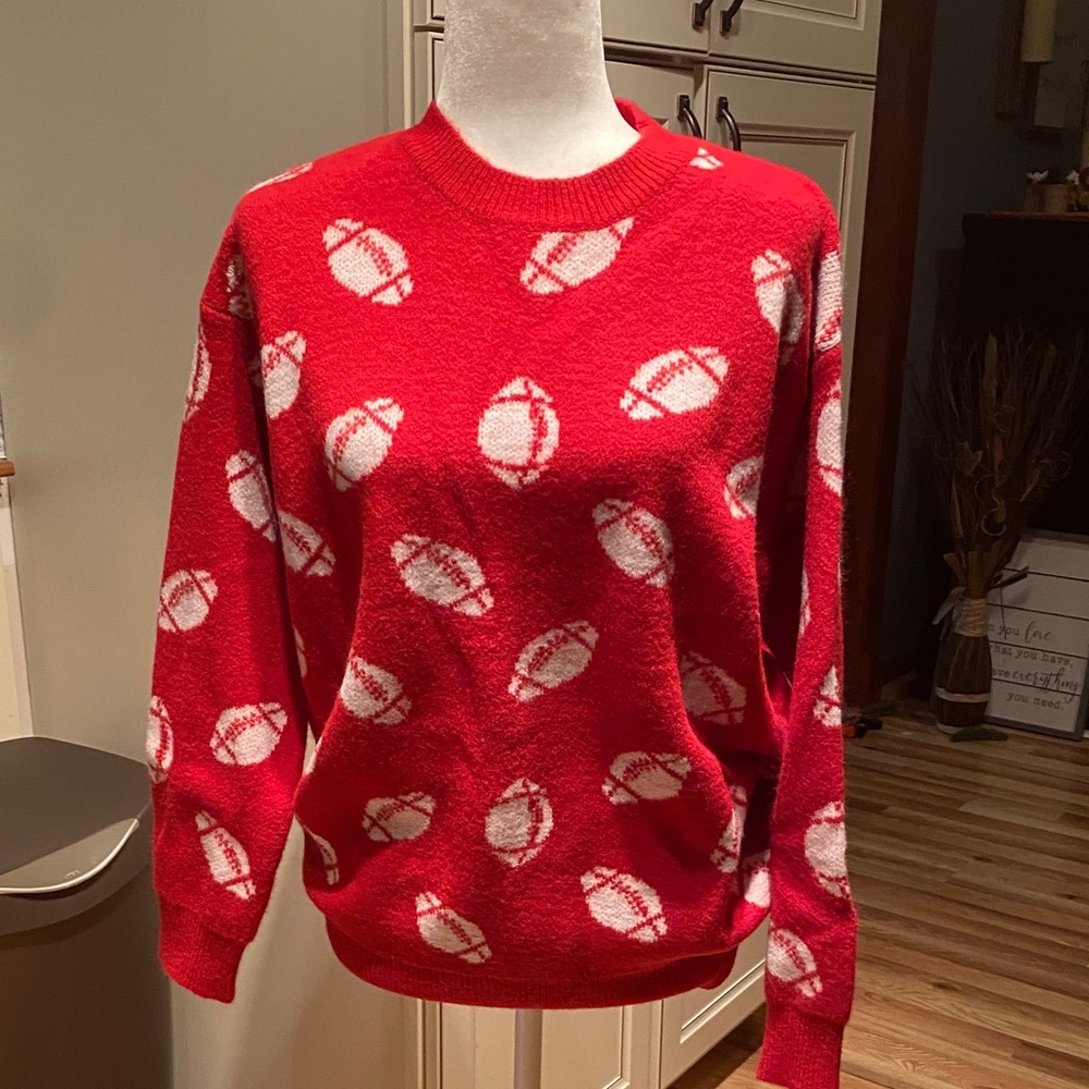 Red Football Pattern Sweater. NIB - Picture 1 of 4